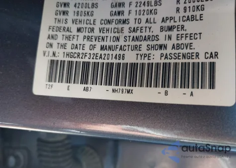 2014 Honda Accord Lx из США, поврежденный, VIN 1HGCR2F32EA201496